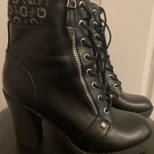 Guess Black Lace-Up Boots with Logo Detail